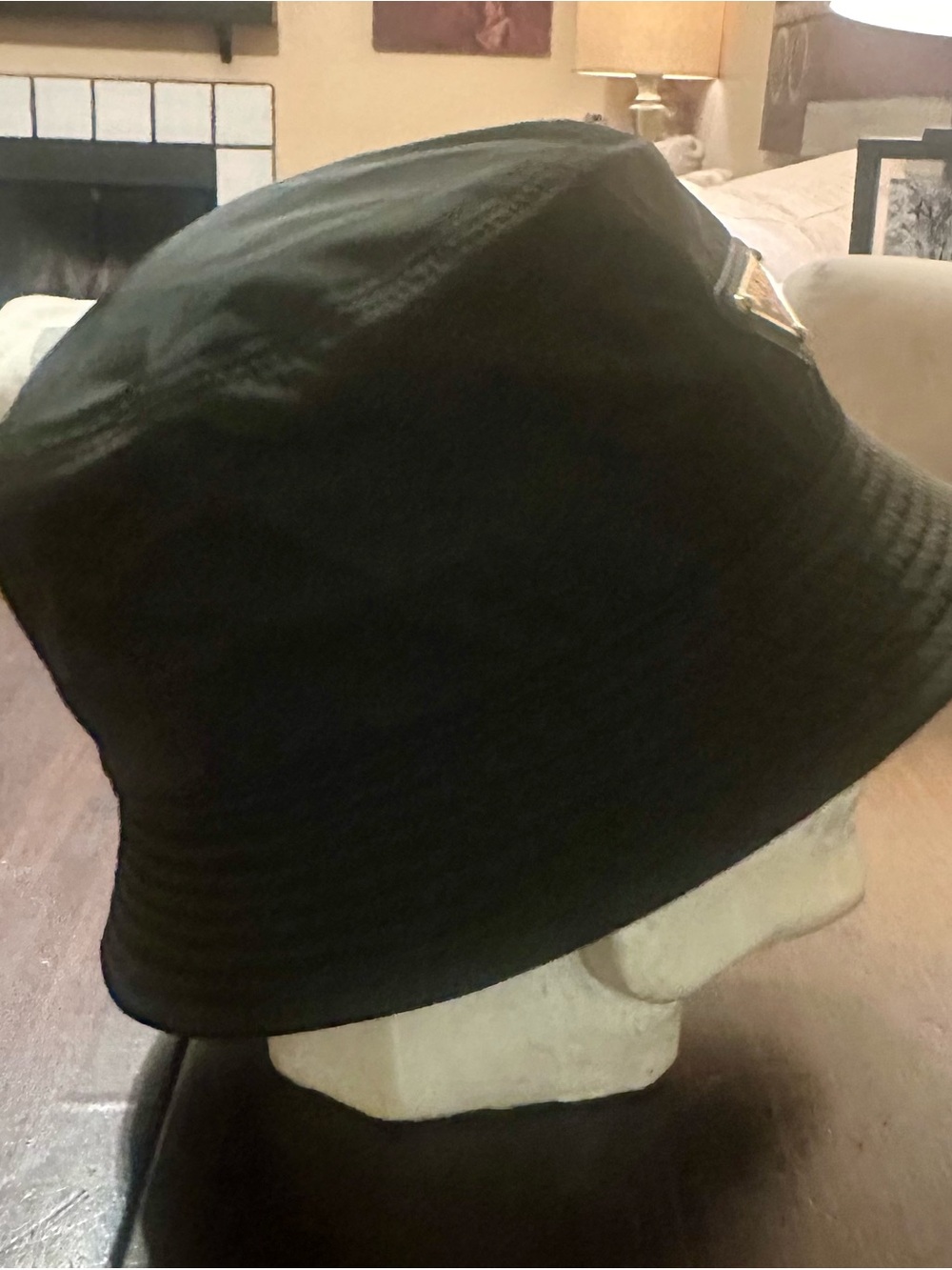 Prada Black Nylon Bucket Hat with Logo Plaque - Picture 2 of 2